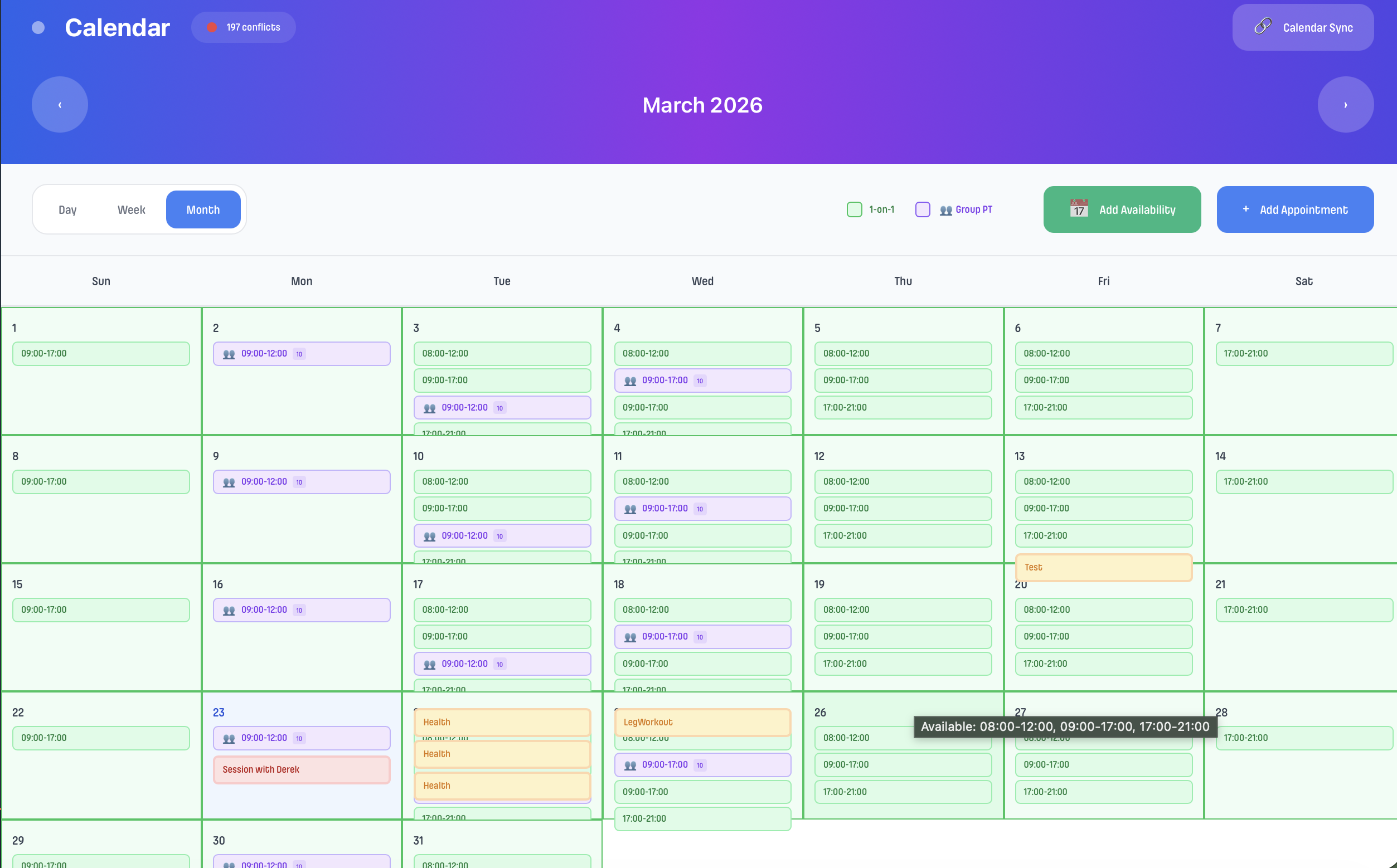 Calendar & Booking in Train App