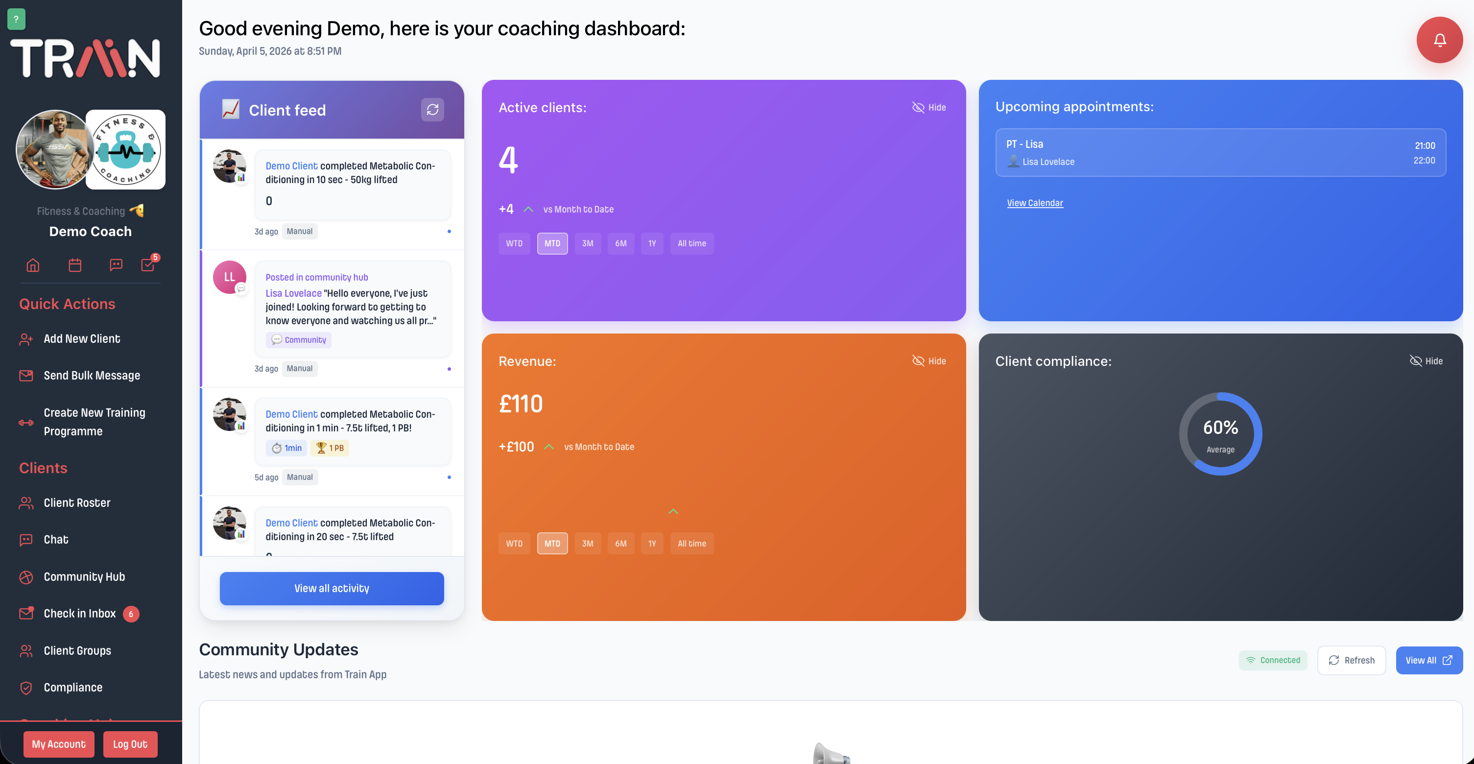 Train App dashboard for Blackpool coaches