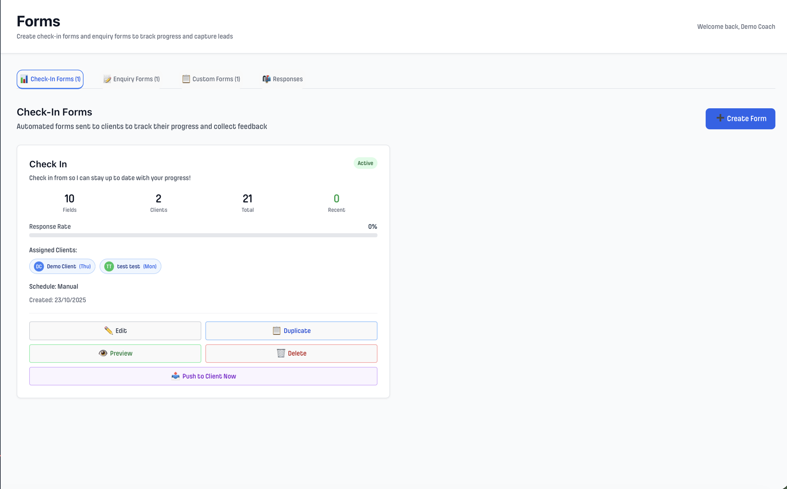 Forms & Check-Ins in Train App